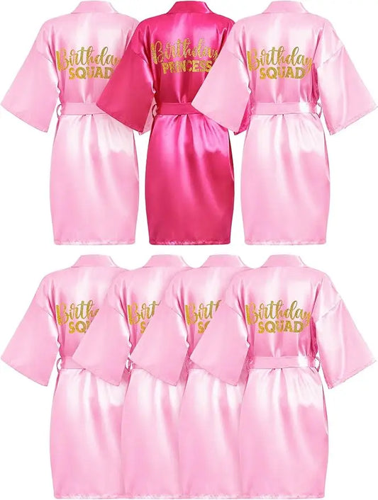 7 Pcs Birthday Squad Robe Birthday Princess Robe Spa Party Supplies Unicorn Slumber Pajamas for Girls