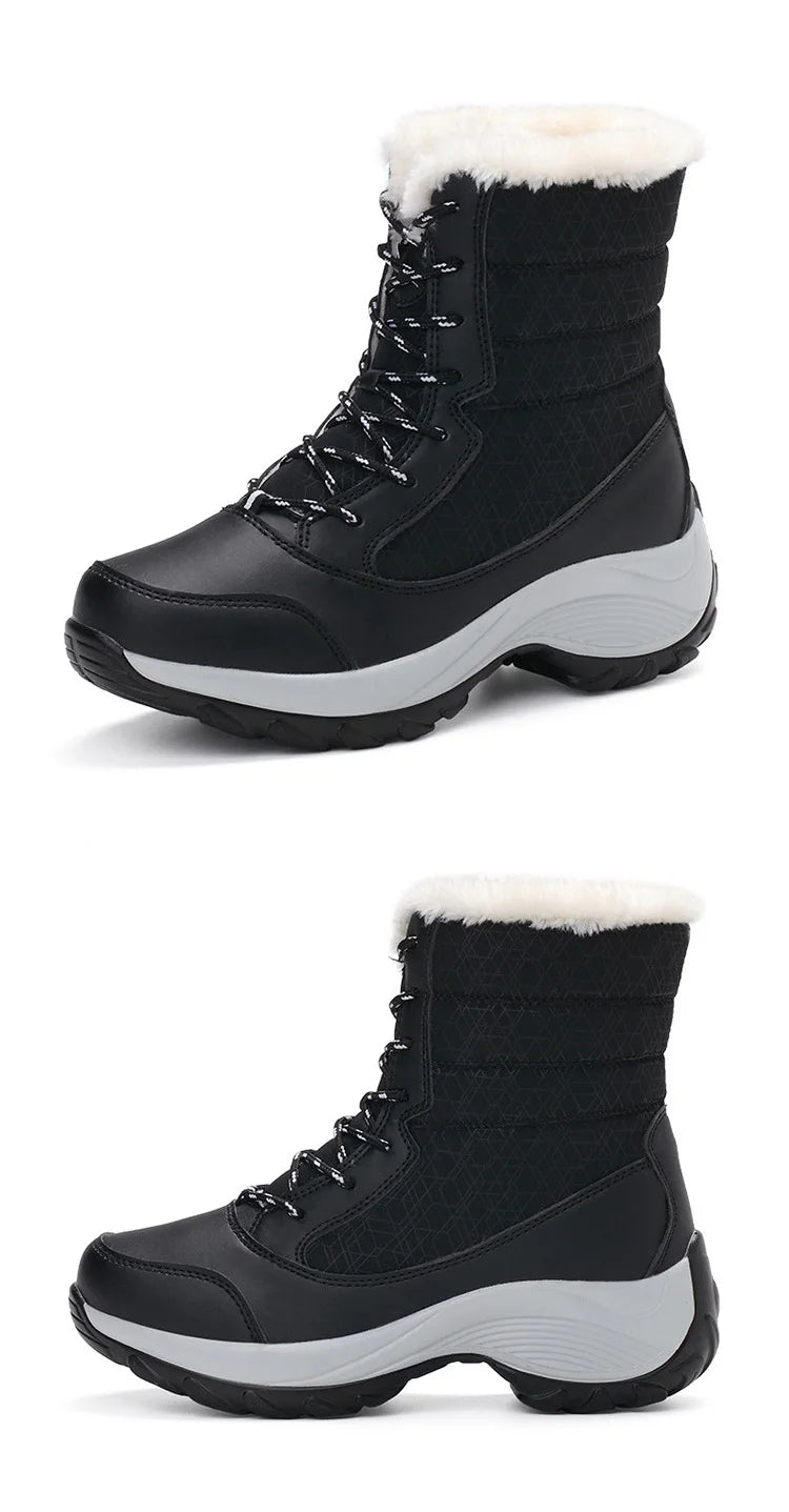 Snow Boots Woman Solid Shoes Woman Lace-Up Ladies Shoes Soft Ankle Boots Warm Lightweight Winter Ladies Boots Botas Mujer