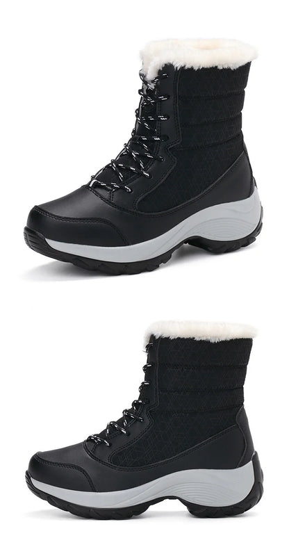 Snow Boots Woman Solid Shoes Woman Lace-Up Ladies Shoes Soft Ankle Boots Warm Lightweight Winter Ladies Boots Botas Mujer
