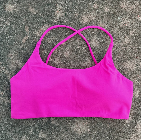 Solid Color Women Cross Back Spaghetti Strap Fitness sport Bra soft high strength Tight Top Gym Yoga Underwear With Chest Pad