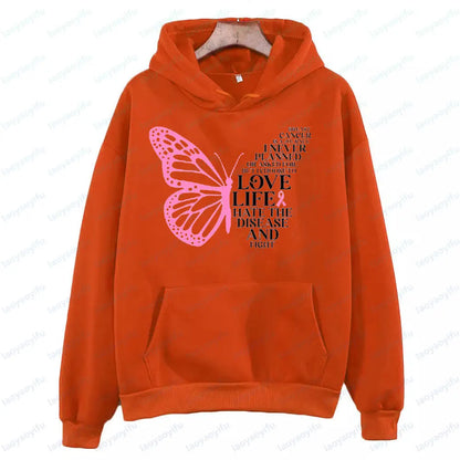 Breast Cancer Is A Journey Breast Cancer Awareness Clothing Butterfly Cancer Sweatshirts Pink Ribbon Hoodies Love Life Women Top
