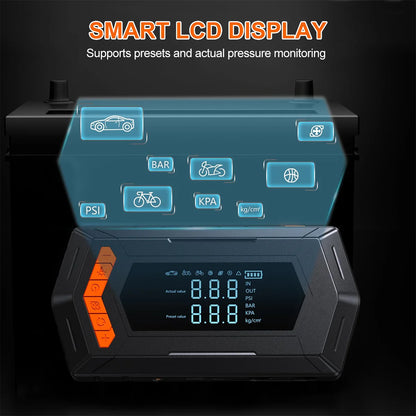 Jump Starter Air Compressor with Power Bank Portable 9000A Battery Booster 150PSI Tire Inflator 12V Car Starting Device