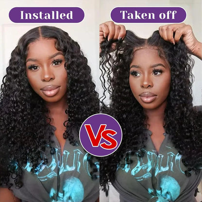 Short Bob Glueless Wigs Deep Wave Glueless Human Hair Ready To Wear 180% Pre Cut Lace 4x4 13x4 Culry Lace Front Human Hair Black