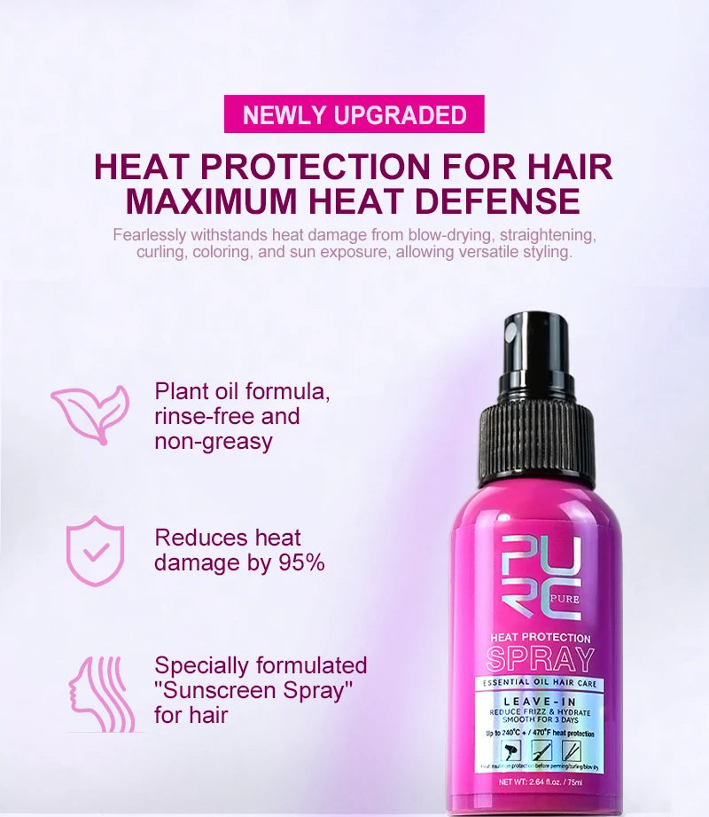 PURC Argan Oil Heat Protection Spray Smoothing Prevent Frizz Dry Hair Treatment Professional Hair Care Products