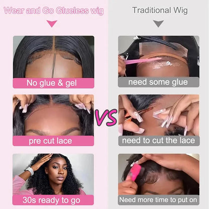 16Inch Wear And Go Glueless Bob Wig Human Hair Short Curly Deep Wave Lace Front Wigs Pre Cut Brazilian Hair 4x4 5X5 HD Lace Closure Wig  220% Density Pre-Plucked No Lace Front Closure Ready to Wear Natural Human Hair Lace Fro