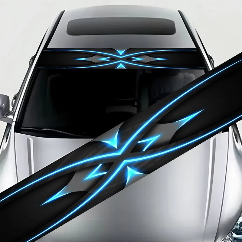 1-Piece Tech Blue Line Cross Pattern Car Stickers: 1-Piece Set - Waterproof, Scratch Resistant, Suitable for All Models - Auto