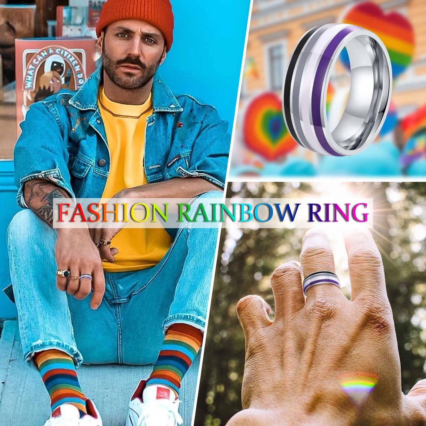 Pride Parade Lesbian Gay LGBT Pride Ring, Bisexual Non-binary Pride Multicolor Rainbow Ring, Love Promise Wedding Jewelry