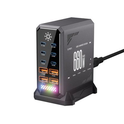 660W GaN USB C Charger Station 10 Port Fast Charger Type C PD3.1 PD3.0 PPS Quick Charger For Macbook Pro iPad iPhone 16 Samsung