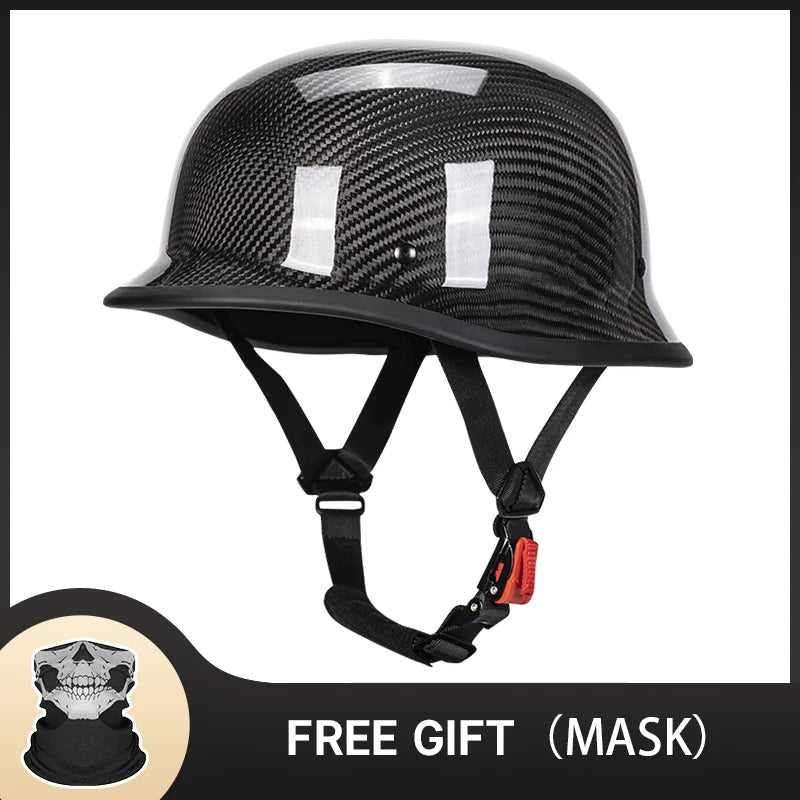 Bright Black Real 3K Carbon Fiber Helmet Retro Men's Motorcycle Helmet German Style Soldier Helmet Retro Cruiser DOT ECE