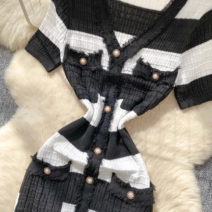 YuooMuoo Chic Fashion Sexy Package Hips Knitted Long Dress 2025 Spring and Summer Elegant Slim Waist Office Lady Sweater Dress