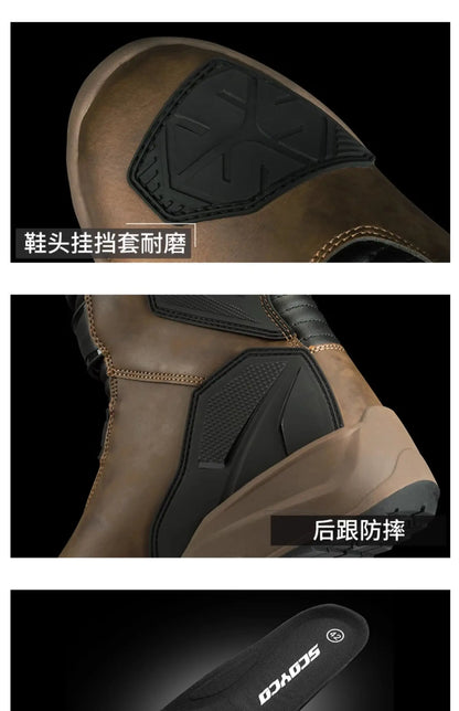 Retro Motorcycle Boots Cowhide Waterproof Mid-Calf Long riding Boots Men Women Riding Motocross Bota Motorbike Motocross Shoes