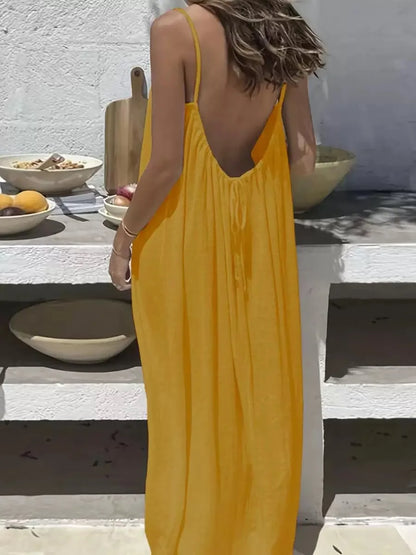 2026 Loose-Fit Spaghetti Strap Clean Fit Women's Casual Homewear Summer Solid-Color Vacation Cool Homewear Slow Fashion Dresses
