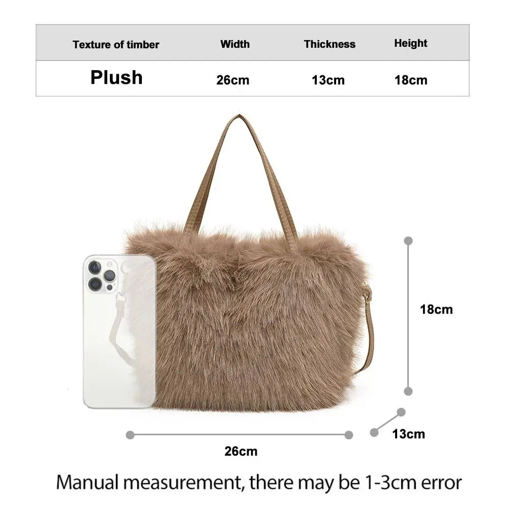Fahion Faux Fur Tote Bag Women's Bucket Plush Luxury Design Ladies Handbags Winter Crossbody Shoulder Bags