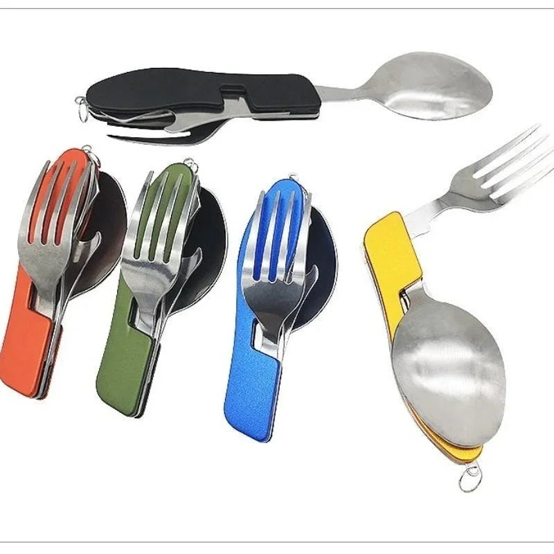 4 in 1 Camping Utensils Cutlery - Camping Stainless Steel Folding Pocket Kits for Hiking Survival Camping Travel