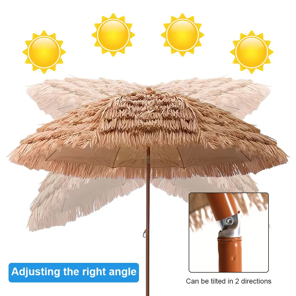 63inch Thatched Garden Umbrella with Tripod Base Beach Umbrella Outdoor Tiki Patio Umbrella for Garden, Lawn, Deck, Backyar