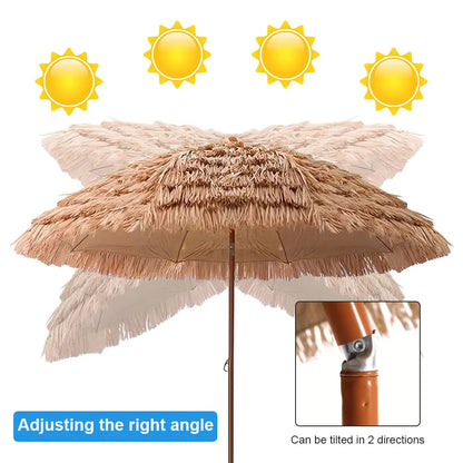 63inch Thatched Garden Umbrella with Tripod Base Beach Umbrella Outdoor Tiki Patio Umbrella for Garden, Lawn, Deck, Backyar