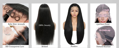 40 30 Inch Bone Straight 13x6 HD Lace Frontal Human Hair Wig Straight 13x4 Transparent Lace Front Wig Pre Plucked Glueless
