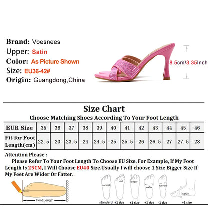 Rhinestone Slippers For Woman 2025 New Elegant Party Shoes Summer Thin High Heeled Slides Fashion Women Sandals Zapatos Mujer