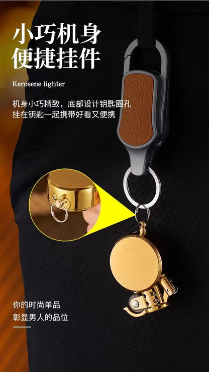 New Retro Round Kero sene Lighter Creative Metal Windproof Flame Lighter Gold and Silver Oil Lighter Smoking Accessories Tool