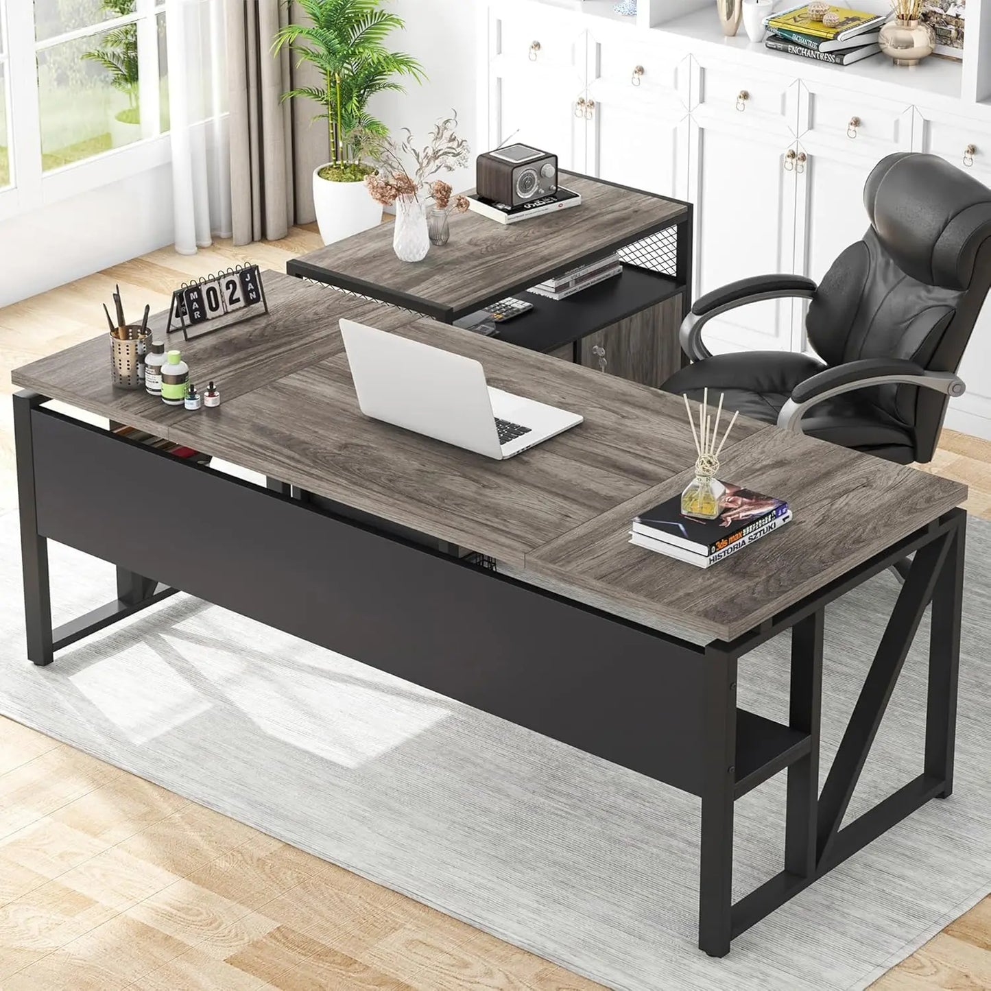 L Shaped Desk with Drawer,63" Executive Computer Desk and lateral File Cabinet, 2 Piece Home Office Furniture for, Customized