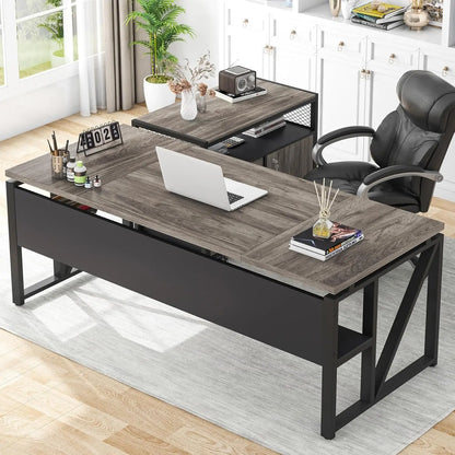 L Shaped Desk with Drawer,63" Executive Computer Desk and lateral File Cabinet, 2 Piece Home Office Furniture for, Customized