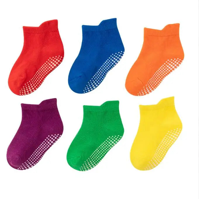 6 Pairs/lot 0 to 6 Yrs Cotton Children's Anti-slip Boat Socks For Boys Girl Low Cut Floor Kid Sock With Rubber Grips Four Season