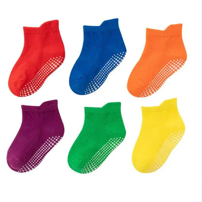 6 Pairs/lot 0 to 6 Yrs Cotton Children's Anti-slip Boat Socks For Boys Girl Low Cut Floor Kid Sock With Rubber Grips Four Season