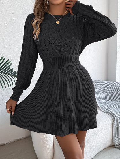 Autumn And Winter 2025 Europe And America Solid Color Fried Dough Twists Waist Lantern Long Sleeve Wool Dress A-line Dress Dress