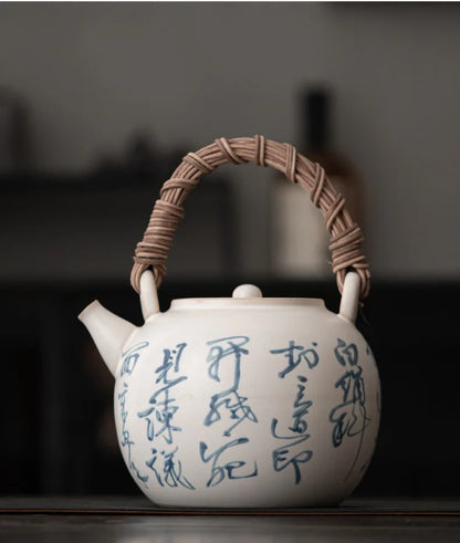 Retro Soda Glaze Ceramic Teapot Hand-painted Landscape Lifting Beam Pot Boiling Water Side Handle Kettle For Electric Stove