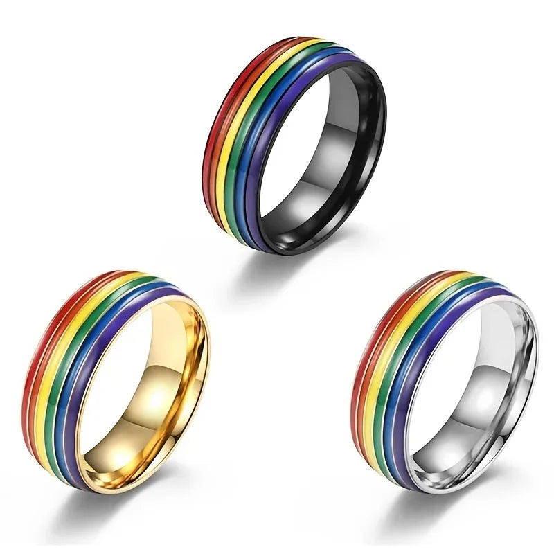 Rainbow Flag Homosexual Titanium Steel Ring 18K Golden Plated Lesbian Ring