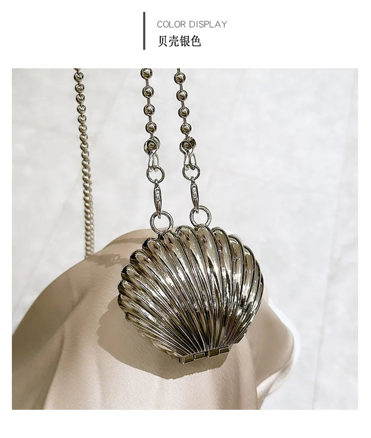Golden Silver Evening Bag Handbag Luxury Designer Shoulder Crossbody Bags Party Wedding Clutch Mini Heart Pattern Shell Purse