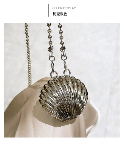 Golden Silver Evening Bag Handbag Luxury Designer Shoulder Crossbody Bags Party Wedding Clutch Mini Heart Pattern Shell Purse