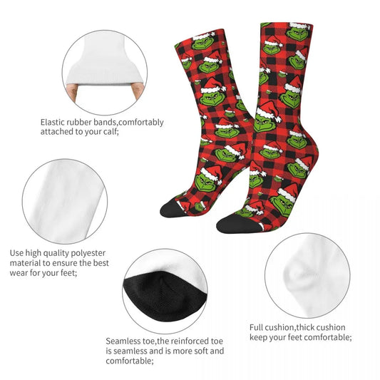 Cartoon Grinchh Xmas Socks Men's Women's Funny Happy Christmas Socks Hip Hop Spring Summer Autumn Winter Socks Gift