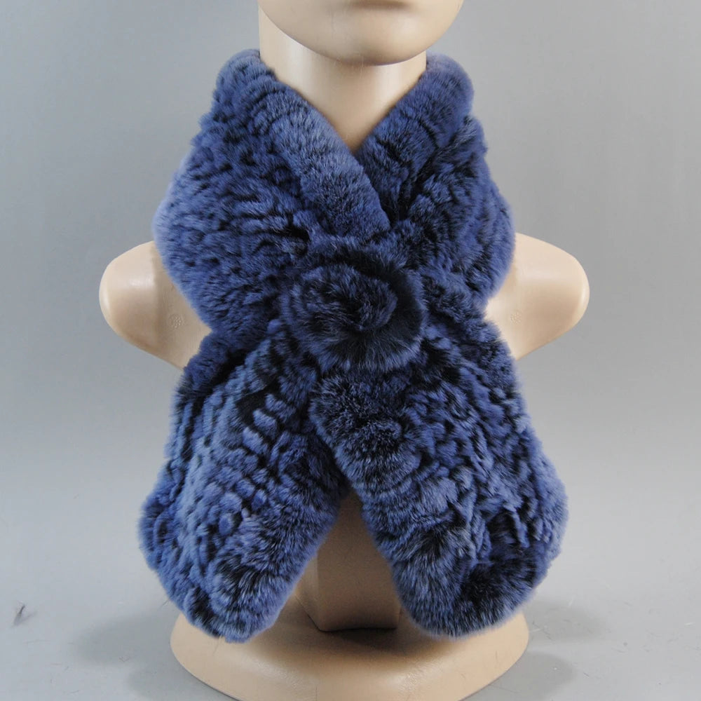 Hot Russian Women Knit Real Rex Rabbit Fur Scarf Lady Fashion Floral Rex Rabbit Fur Mufflers Hot Winter Warm Natural Fur Scarves