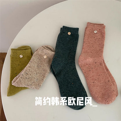 SP&CITY Colored Dotted Sheep Woolen Socks Women's Winter Warm Keeping Middle Tube Socks Casual Thick Korean Fashion Stockings