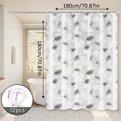 Fresh Leaf Black and White Style Shower Curtain, Minimalist Nordic Bathroom Partition Curtain, Artistic Bathroom Space Decorative Curtain