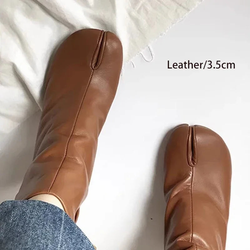 Luxury Design Fashion Split Toe Shoes 2026 Autumn Winter New Ankle Boots Genuine Leather Low Heels Women's Boots