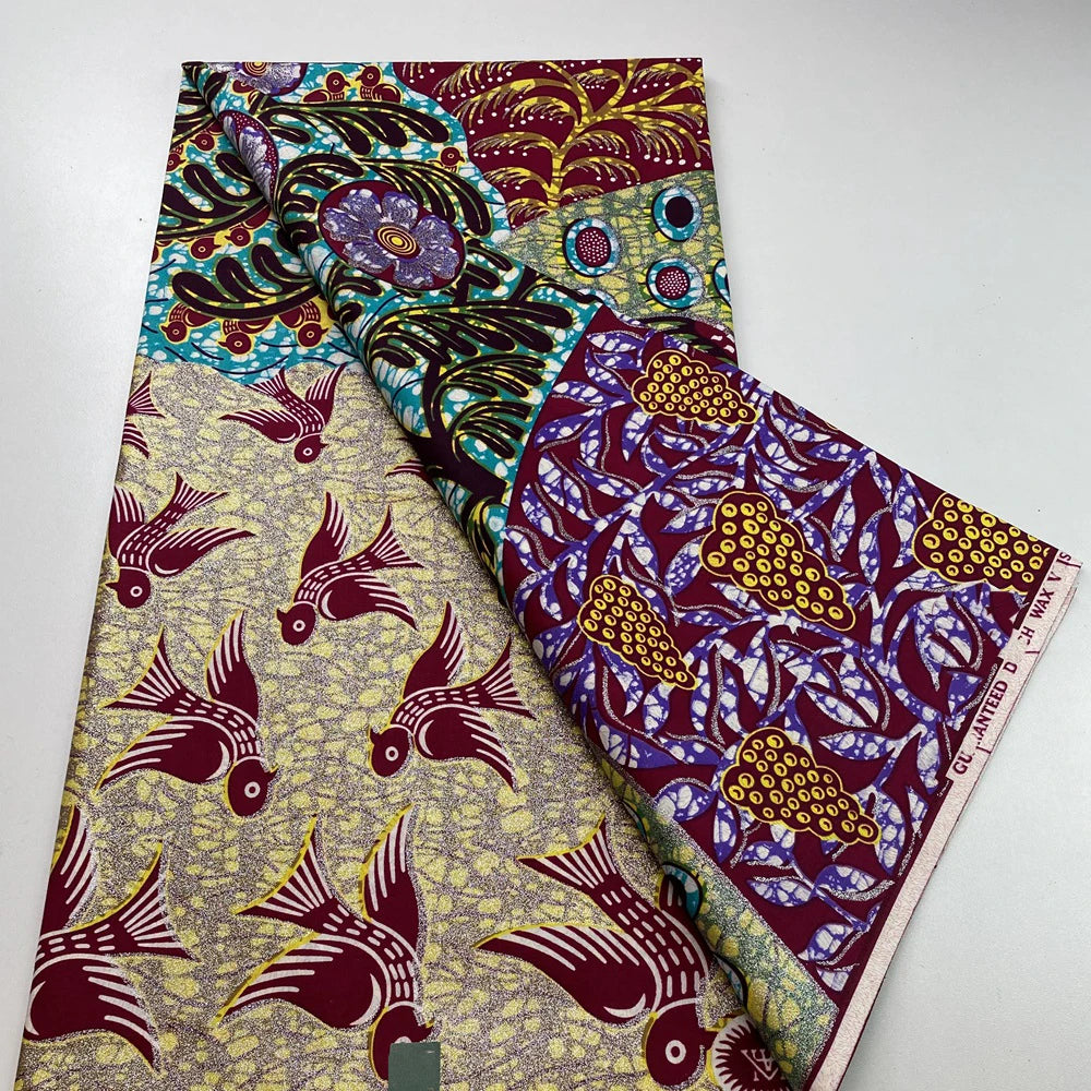 New African Wax Print Fabric Ankara Kitenge Pagne Loincloth Batik Wholesale Golden Glitter Grand 100Cotton Material For Sew 6yar