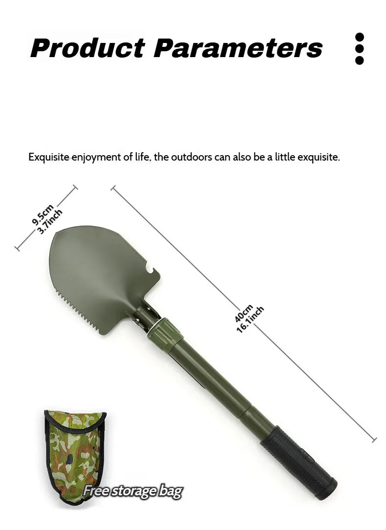Foldable Portable Truck Mounted Engineer Shovel Camping Tent Outdoor Shovel Self-defense Survival Tool Compass Storage Bag