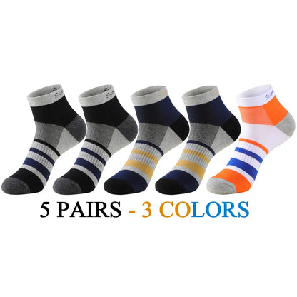 5 Pairs/Lot Running Socks Men Ankle Colorful Stripes Combed Cotton Outdoor Gym Compression Short Male Socks 5 Colors New 2025