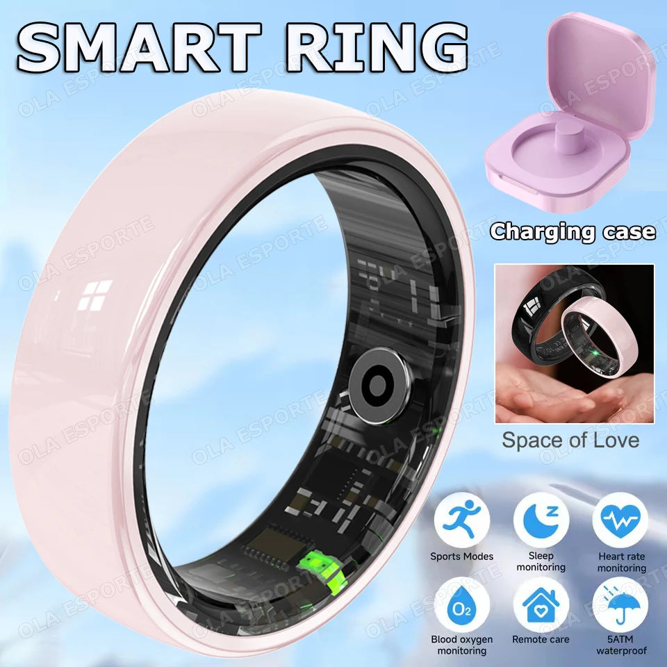 Smart Couple Ring Bluetooth Connection Multiple Sports Modes Pedometer Fitness Rings Heart Rate Sleep Monitoring 5ATM Waterproof