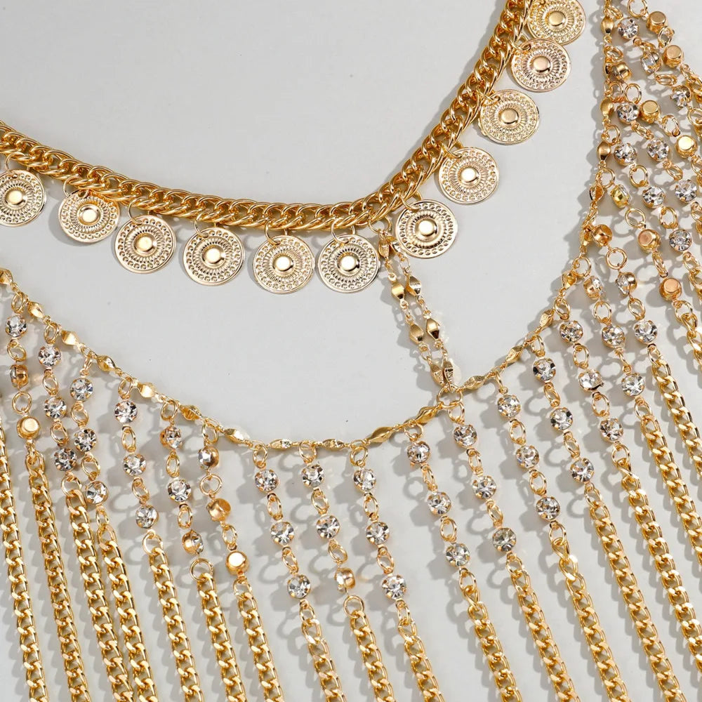 New Fashion Rhinestone Golden Coins Fringe Face Curtain Jewelry Women Prom Party Mask Chain Headwear Decoration Bridal Veils