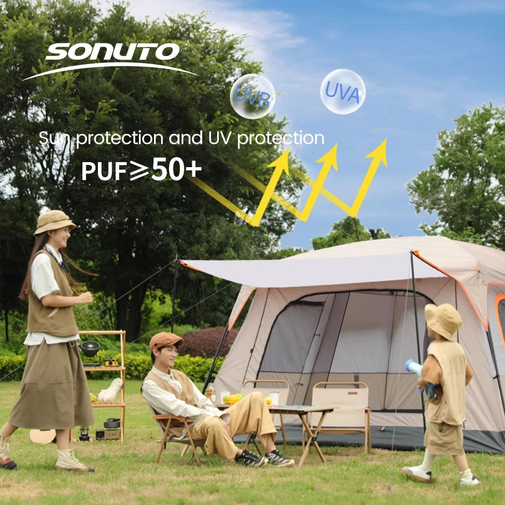 330x210x185cm Person 2 Room Family Tent Large Double Layer Camping Tent with Sun Mosquito Protection Waterproof Privacy Shelter