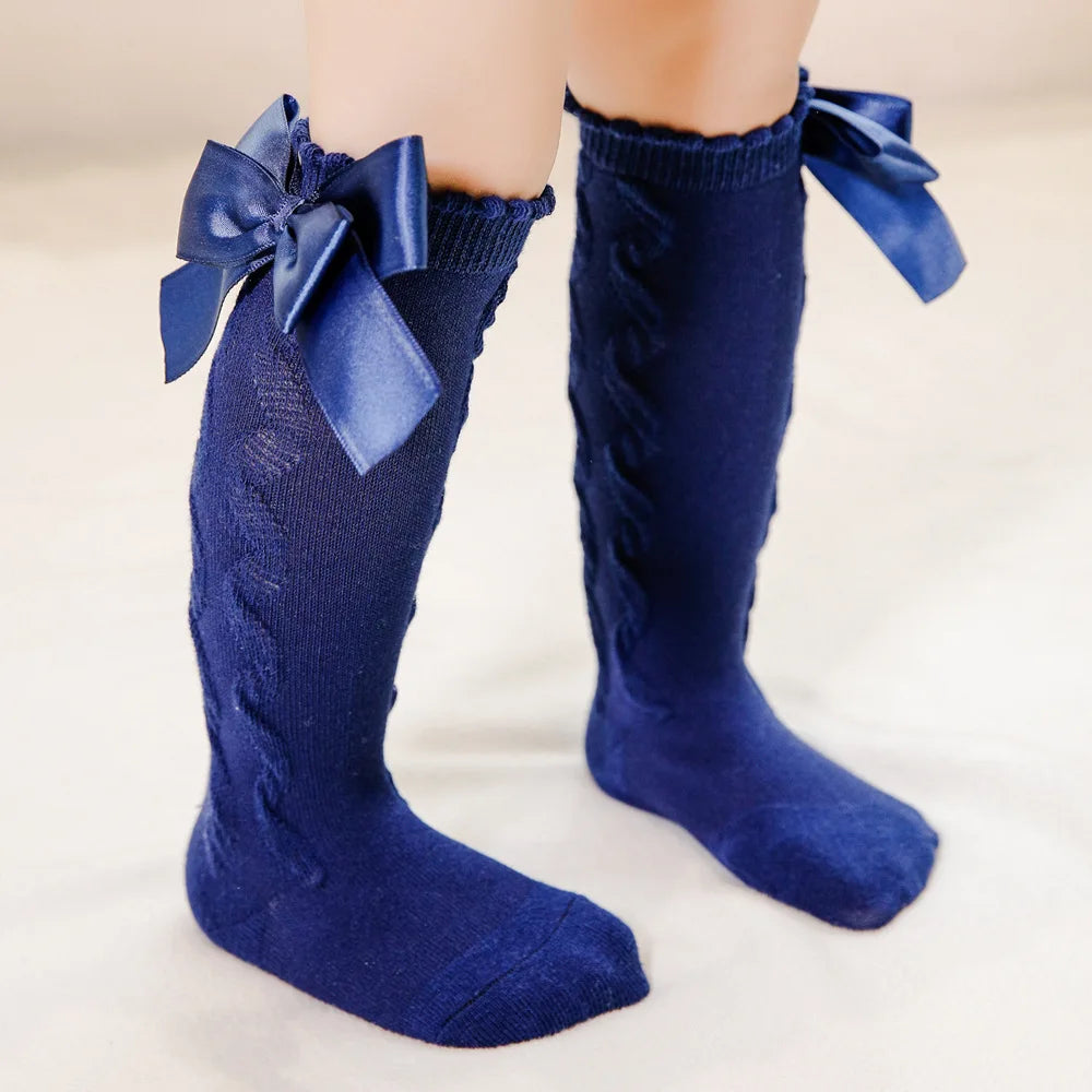 Winter Baby Girls Knee High Socks Kids Cotton Sock With Big Bow Soft Toddlers Princess Children Long Socken For 0-5 Years
