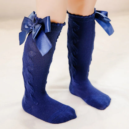 Winter Baby Girls Knee High Socks Kids Cotton Sock With Big Bow Soft Toddlers Princess Children Long Socken For 0-5 Years