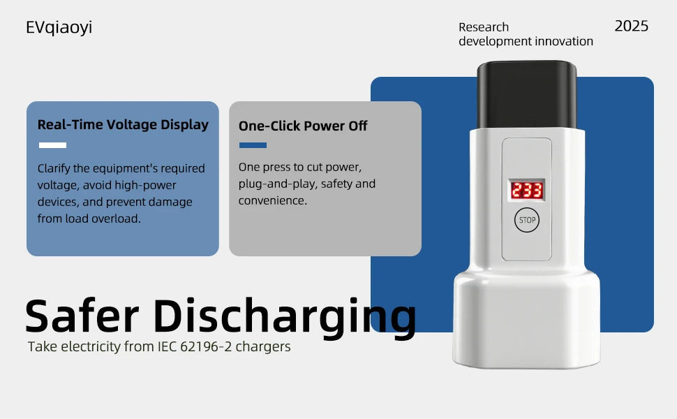 EVqiaoyi Type2 to Schuko Socket EV Adapter Type2 to 220V Converter Male Discharging Plug for IEC 62196-2 Charging Stations