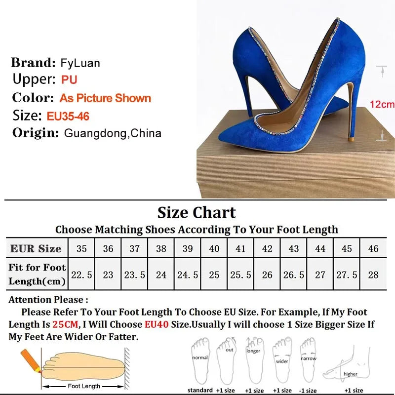 New Style Fashion Women Pumps Blues Suede Rhinestone Shallow Mouth High Heels Single Shoes Pointy Toe Stiletto Party Lady Shoes