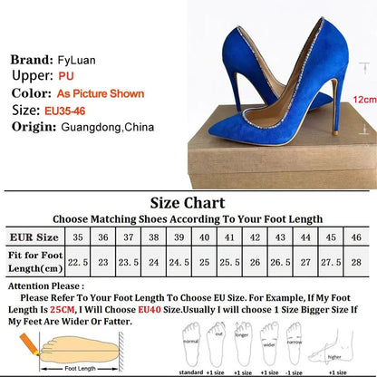 New Style Fashion Women Pumps Blues Suede Rhinestone Shallow Mouth High Heels Single Shoes Pointy Toe Stiletto Party Lady Shoes