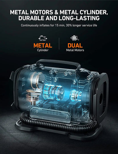110V-230V AC/DC Dual Power Portable Inflation Pump Car Air Compressor for Home Auto Dual Inflatable Boat Bicycle Tire Inflator