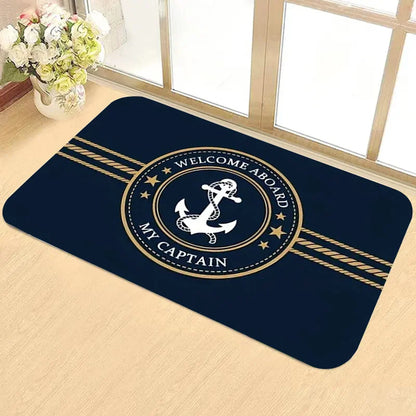 Welcome Aboard My Captain Door Mat Nautical Anchor Rope Design Non-slip Floor Rug for Living Room Bedroom Office Home Decor